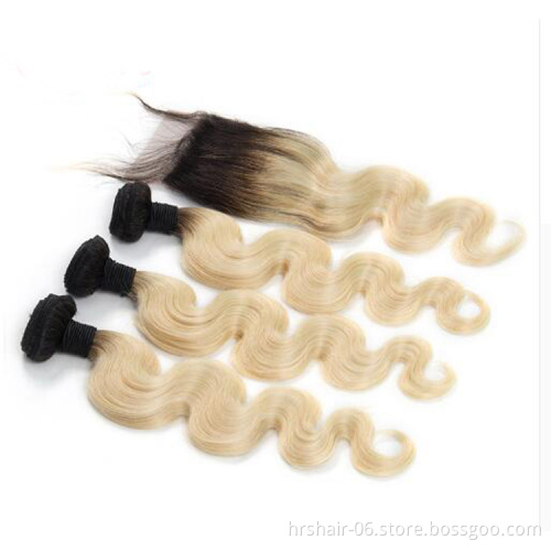 1B 613 Blonde Body Wave hair bundles Brazilian Human Hair Extension With Lace Closure